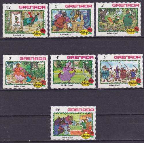 7 DISNEY STAMPS - ROBIN HOOD - CHRISTMAS 1982 - GRENADA