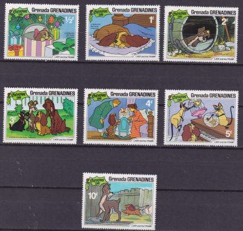 7 DISNEY STAMPS - LADY AND THE TRAMP - CHRISTMAS 1981 - GRENADA GRENADINES