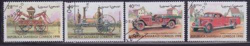 4 BEAUTIFUL THEMATIC STAMPS - VINTAGE FIRE ENGINES - SAHARA