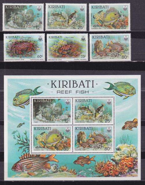6 BEAUTIFUL THEMATIC STAMPS and MINISHEET - MARINE LIFE - KIRIBATI