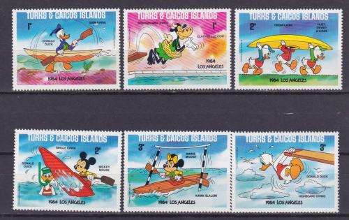 6  DISNEY STAMPS - LOS ANGELES OLYMPICS 1984 - TURKS and CAICOS ISLANDS
