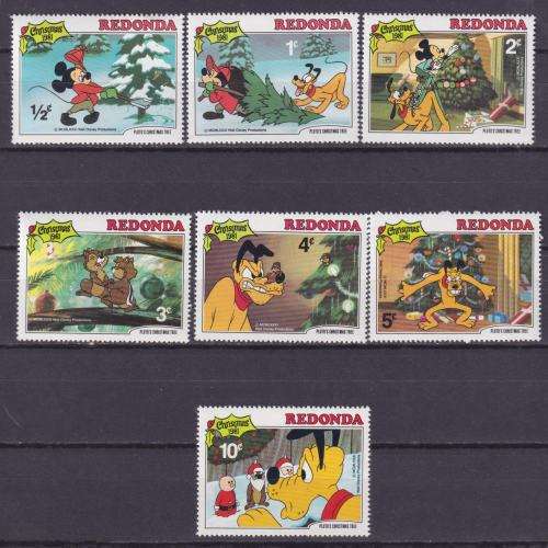 7  DISNEY STAMPS -CHRISTMAS 1981 - PLUTO`S CHRISTMAS TREE - REDONDA