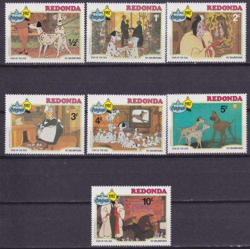 7  DISNEY STAMPS -CHRISTMAS 1982 - 101 DALMATIONS - REDONDA
