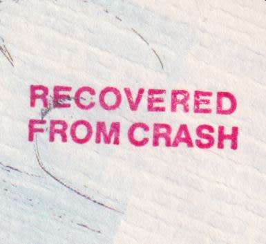 RECOVERED FROM CRASH COVER-CERTIFIED CARRIED ON FLIGHT KENILWORTH TO MUIZENBERG 1986