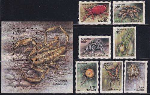 TANZANIA MINISHEET and STAMP SET - ARACHNIUS (SPIDERS and SCORPIONS)  - MNH