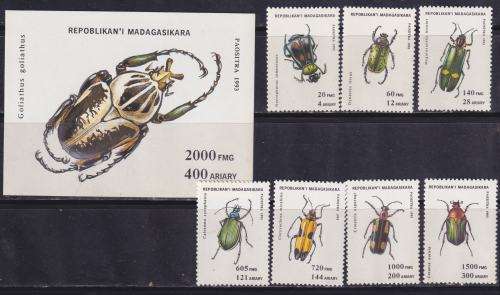 MADAGASCAR MINISHEET and STAMP SET - BEETLES 1993 - MNH