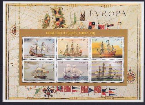 BEAUTIFUL THEMATIC MINISHEET - GREAT BATTLESHIPS 1600-1800 - ANTIGUA and BARBUDA