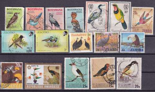 17 BEAUTIFUL THEMATIC STAMPS - African Birds selection - Botswana/Swaziland/Zambia/Lesotho/Rwanda