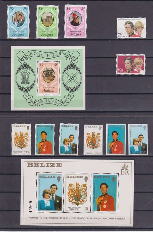 LARGE COMMONWEALTH COLLECTION - 1981 Royal Wedding - Charles & Diana  19 MINISHEETS & 50 STAMPS MNH