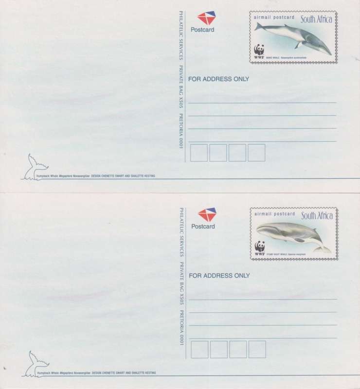 SOUTH AFRICA - 2 X PREPRINTED POSTCARDS - WHALES