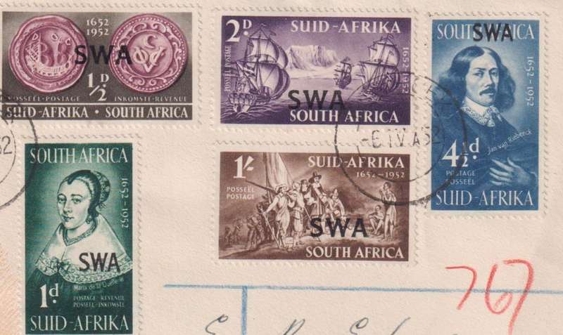 STARTING AT R10!!  SOUTH WEST AFRICA - VAN RIEBEECK OVERPRINTED STAMPS ON FDC