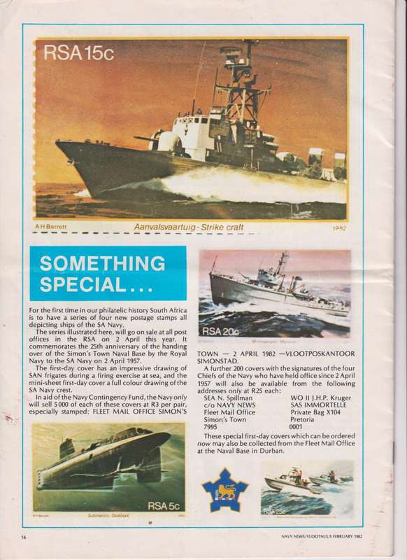 VERY SPECIAL ITEM - 1982 NAVY NEWS/VLOOTNUUS WITH SOUTH AFRICA  1982 NAVY STAMPS