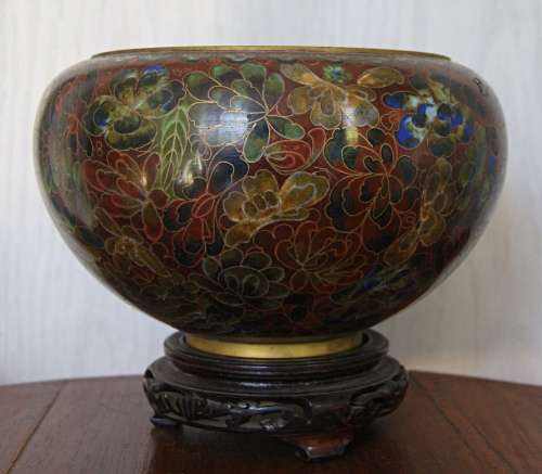 *REDUCED* Vintage Chinese Cloisonne Floral Bowl on Stand