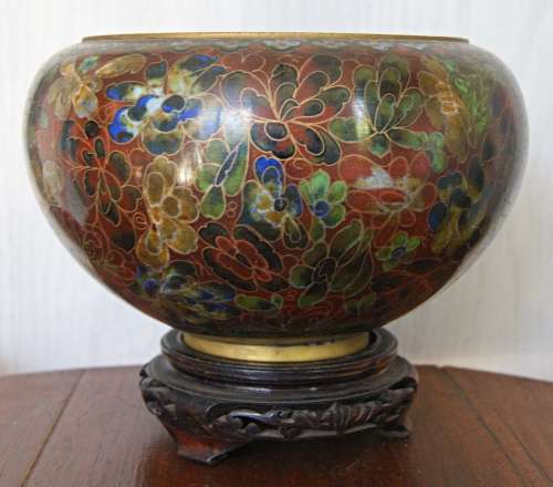 *REDUCED* Vintage Chinese Cloisonne Floral Bowl on Stand
