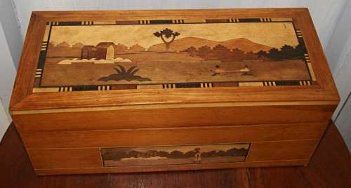 *REDUCED* Vintage Inlaid Pictographic Wooden Egyptian Style Box