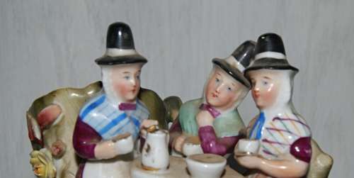 *REDUCED* German Porcelain `The Welsh Tea Party` Figurine Vase Planter