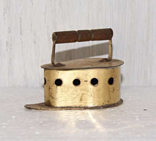 *REDUCED* Miniature Brass Coal Iron with Wooden Handle