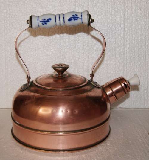 Copper Stovetop Kettle with Blue and White Porcelain Handle @@@ CCCRRRAAAZZZYYY R1 START