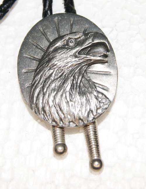 Bergamot Brass Works American Bald Eagle Leather and Metal Bolo Tie @@@ CCCRRRAAAZZZYYY R1 START!!!