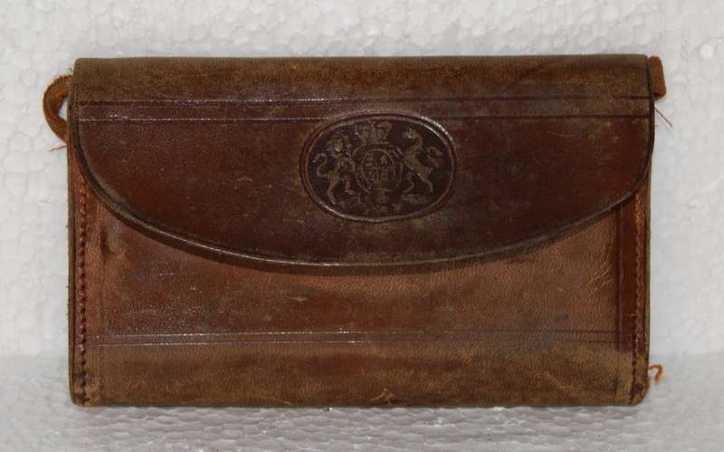 Antique Leather Wallet with Royal Coat of Arms Embossed with Original Invoices @ CRAZY R1 START!!!