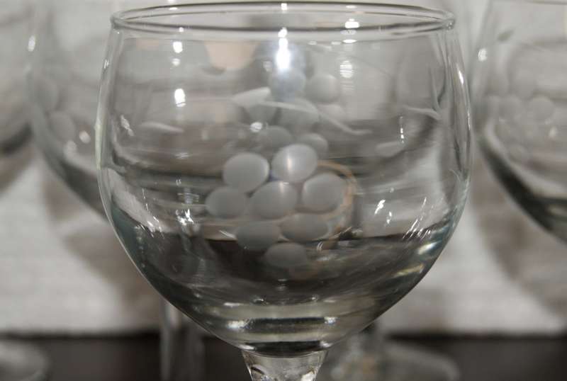 Set of 6 Hand Cut Grape Pattern Wine Glasses