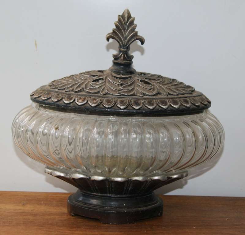 Vintage Metal and Fluted Glass Potpourri Holder