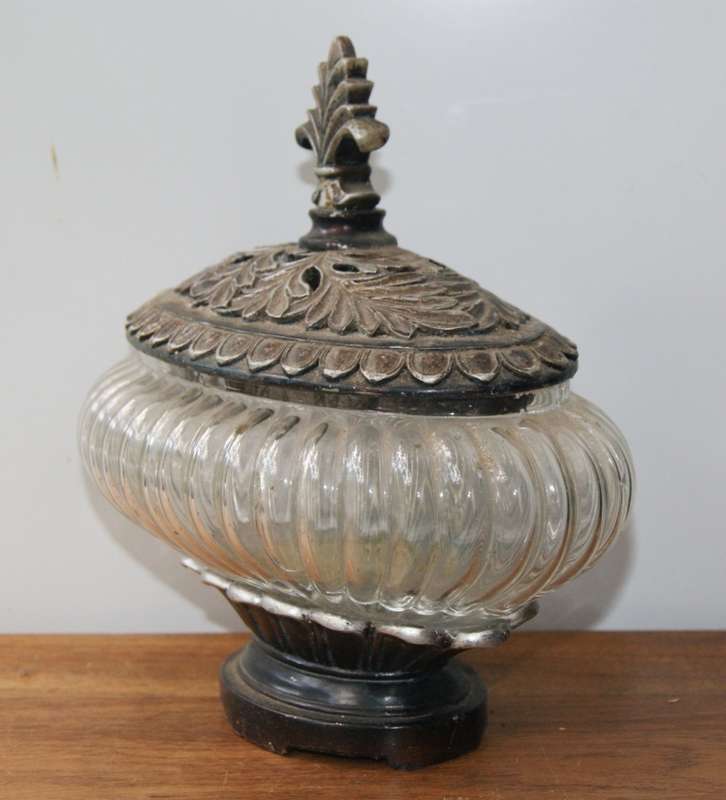 Vintage Metal and Fluted Glass Potpourri Holder