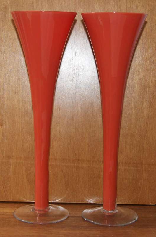 Pair of Red Glass Champagne Flutes