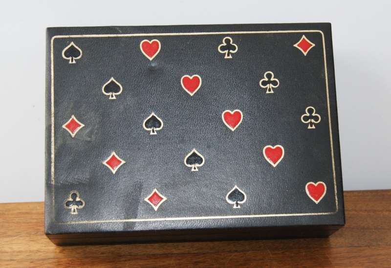 Leather covered Wooden Box Containing Bridge Set