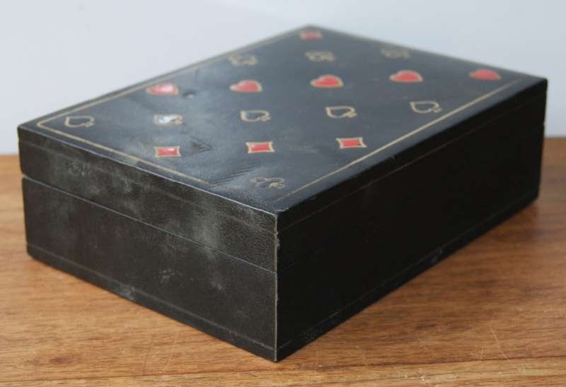Leather covered Wooden Box Containing Bridge Set