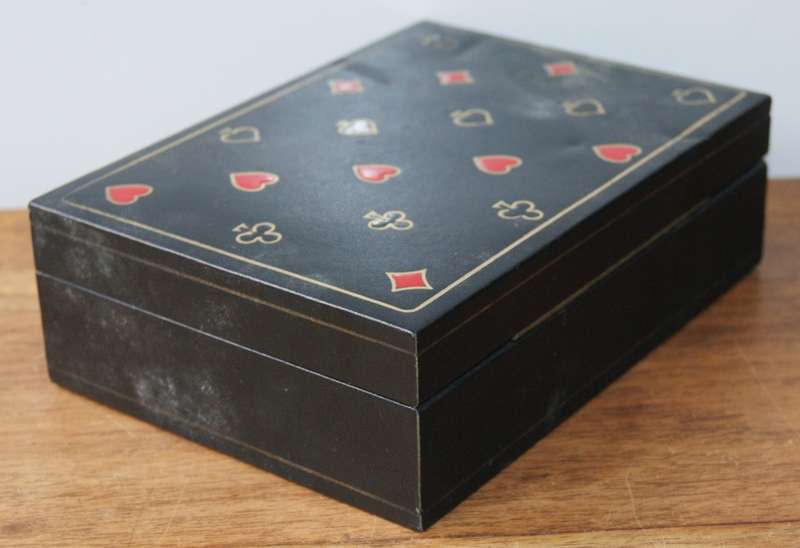 Leather covered Wooden Box Containing Bridge Set