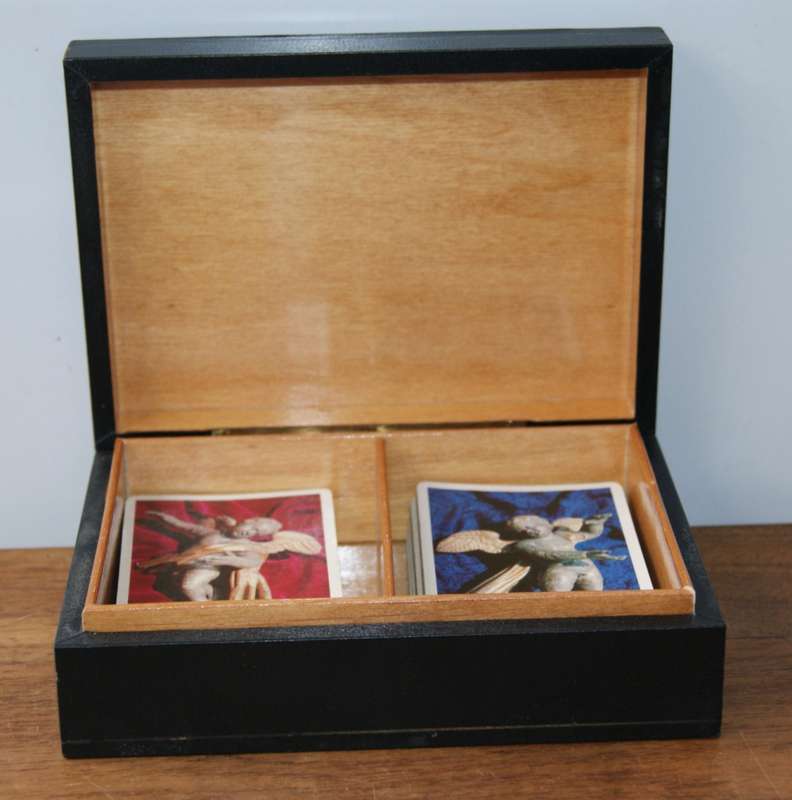 Leather covered Wooden Box Containing Bridge Set