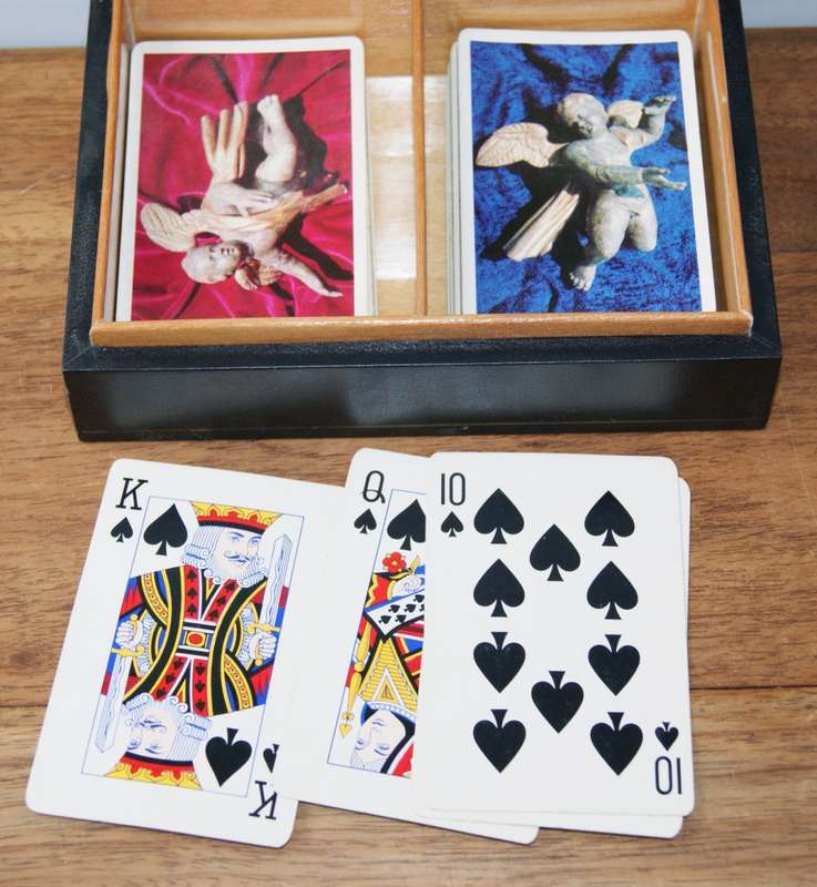Leather covered Wooden Box Containing Bridge Set