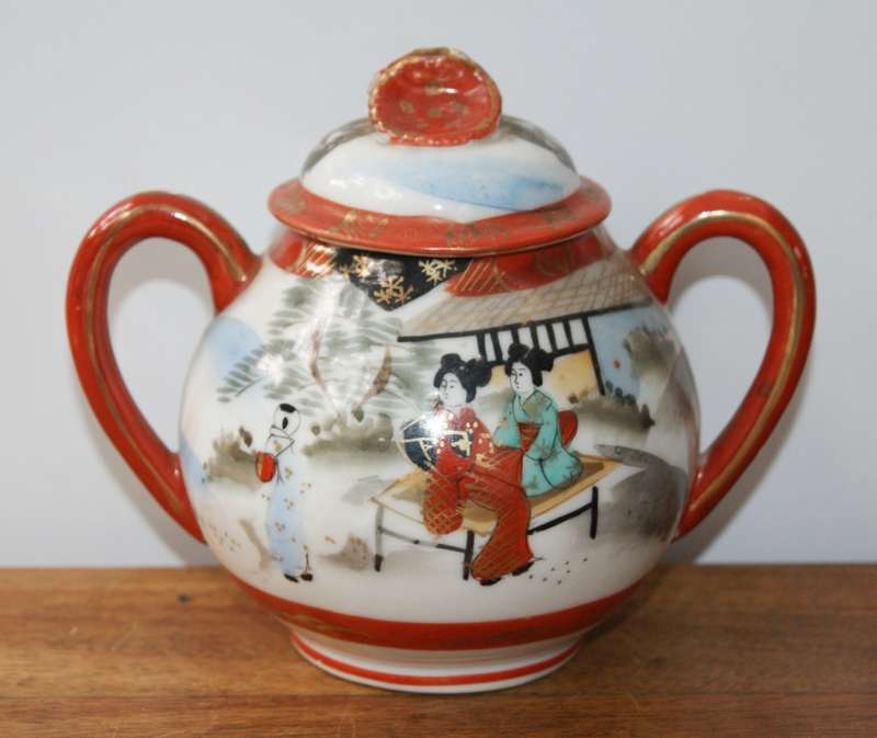 Vintage Chinese Hand Painted Sugar Bowl