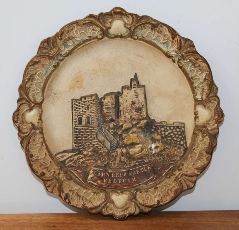 Vintage Austrian Chalk-Ware High Relief Display Plate `Carn Brea Castle`