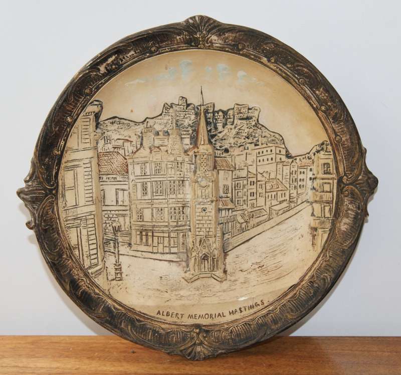 Vintage HM & Co 4857 `Albert Memorial Hastings` Chalk-Ware High Relief Display Plate