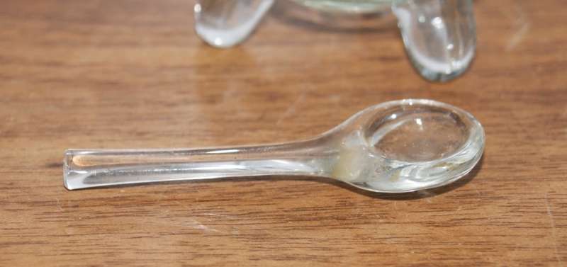 3 Legged Glass Sauce Dish with Glass Serving Spoon