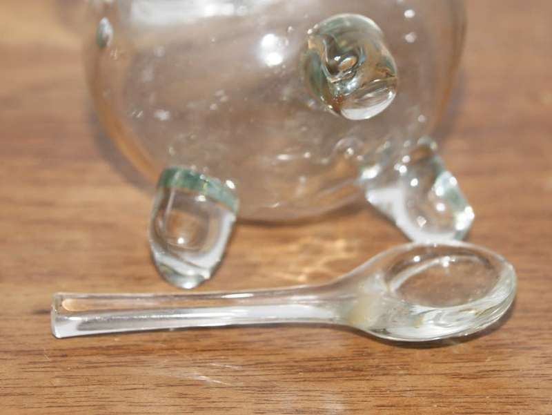 3 Legged Glass Sauce Dish with Glass Serving Spoon