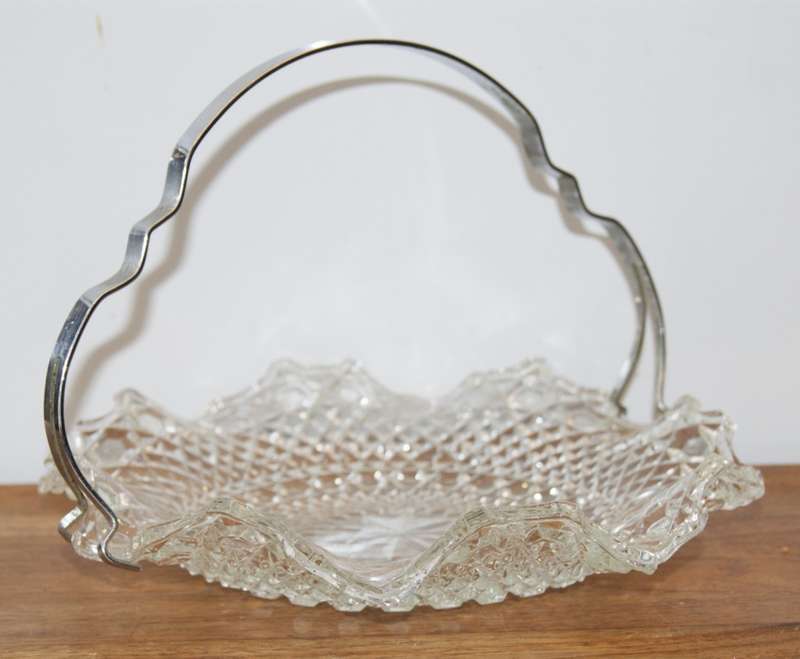 Molded Glass Confectionary Serving Dish with Removable Handle