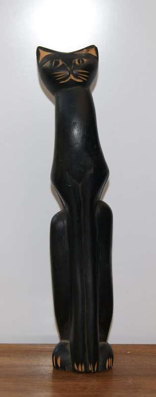 Hand Carved Wooden Cat Statue
