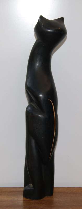 Hand Carved Wooden Cat Statue