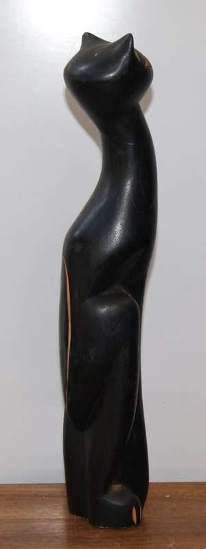 Hand Carved Wooden Cat Statue