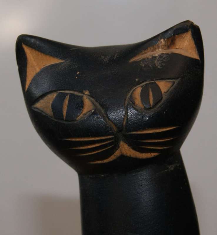 Hand Carved Wooden Cat Statue