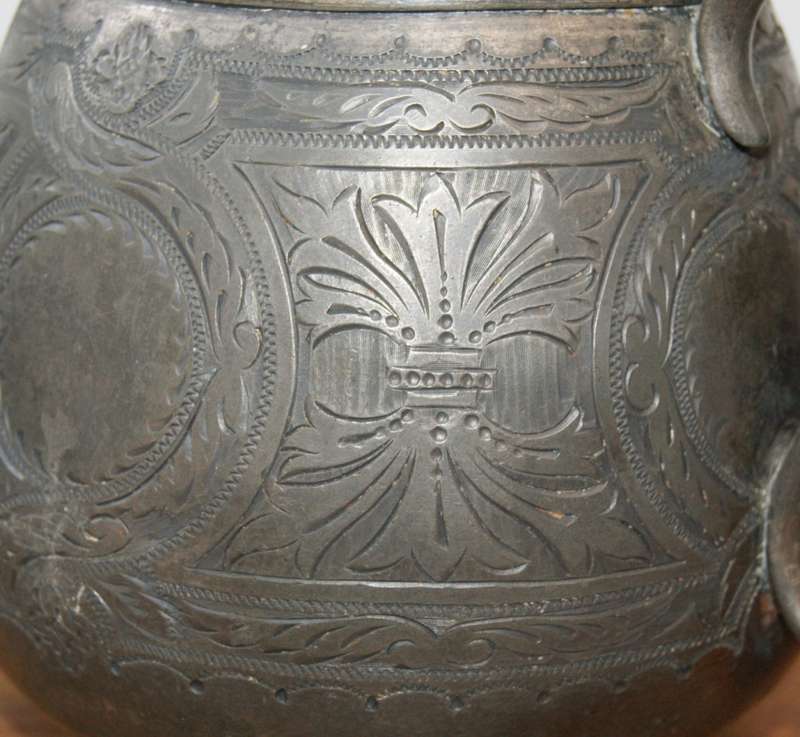 Antique Engraved Pewter Double Handled Sugar Bowl