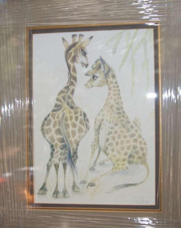 `Babies of the Bush` by Kalle Reimer 1936 - 2000 `Giraffe` in Stunning NEW Frame Print