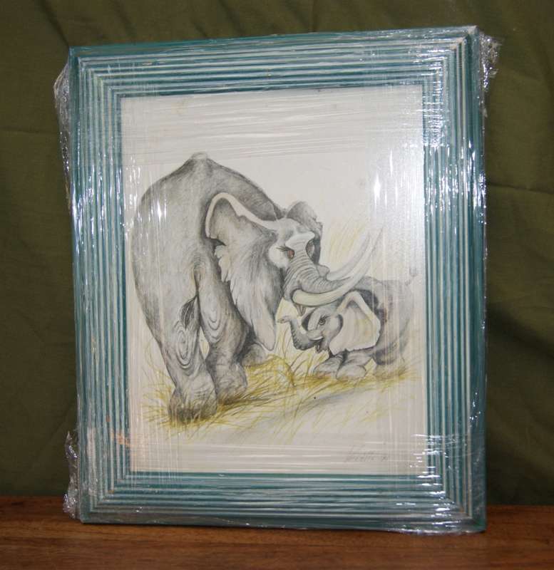 `Babies of the Bush` by Kalle Reimer 1936 - 2000 `Elephant` in Stunning NEW Frame Print