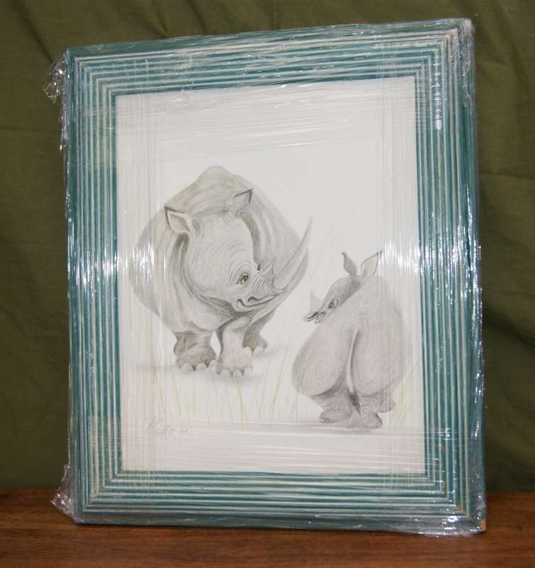 `Babies of the Bush` by Kalle Reimer 1936 - 2000 `Rhino` in Stunning NEW Frame Print