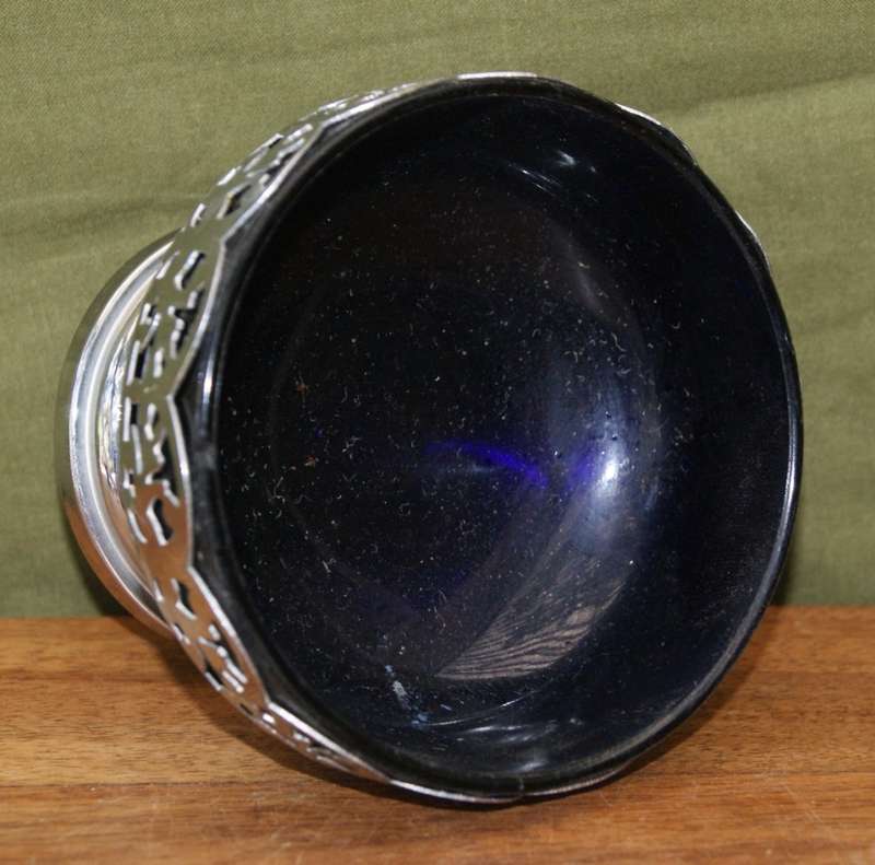 Pierced Silver Plate Blue Glass Bon Bon Dish