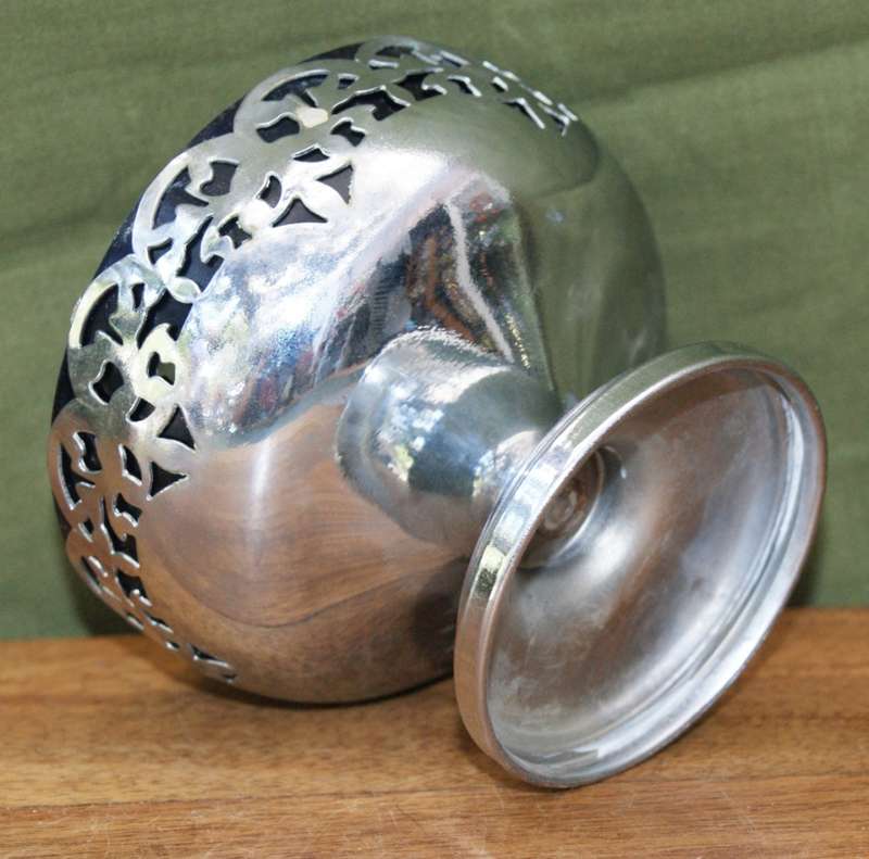 Pierced Silver Plate Blue Glass Bon Bon Dish