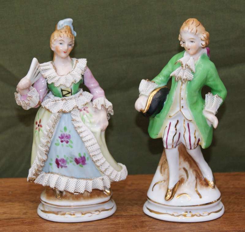 Pair of Dresden Style Male and Female Salt and Pepper